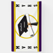 Afstudeerkap met diploma en goudcirkel spandoek (Verticaal)