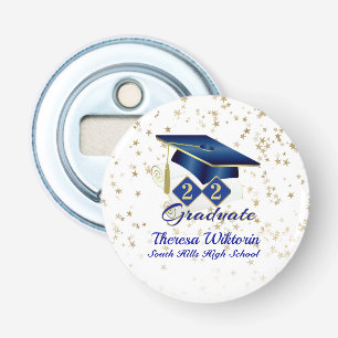 Afstudeerkap Partij Blauw Gold - Aangepast Button Flesopener