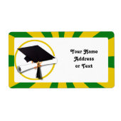 Afstudeerkap - Schoolkleuren - Goud en groen Etiket (Voorkant)