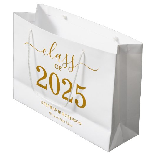 Afstudeerklas 2025 Gouden Schrift Graduatie Groot Cadeauzakje (Voorkant Gekanteld)