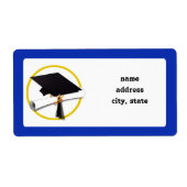 Afstudeerlampvoet met diploma - donkerblauwe achte etiket (Voorkant)