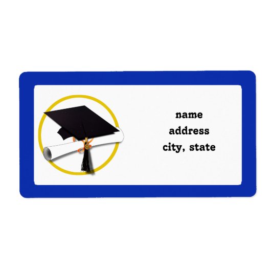 Afstudeerlampvoet met diploma - donkerblauwe achte etiket (Voorkant)