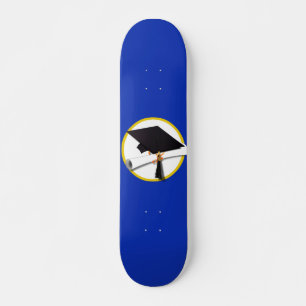 Afstudeerlampvoet met diploma - donkerblauwe achte skateboard