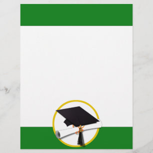 Afstudeerlampvoet met diploma - groene achtergrond flyer