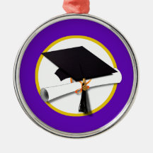 Afstudeerlampvoet met diploma — Paarse achtergrond