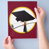 Afstudeermuts & Diploma - Donkerrode Achtergrond Flyer (Hand)