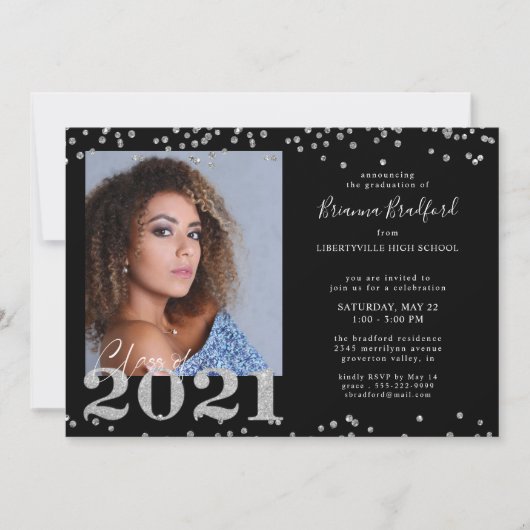 Afstudeerscript 2021 Zilver Glitter Foto Zwart Kaart (Voorkant)