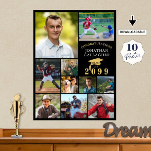 Afstuderen 10 Foto Collage Gefeliciteerd Zwart Gou Poster