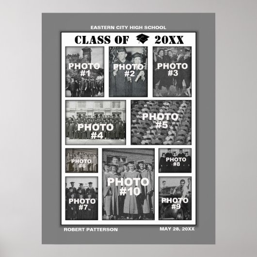 Afstuderen 10 Foto's Collage Poster grijs (Voorkant)
