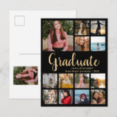 Afstuderen 14 Photo Collage Black & Gold Afstudere Aankondigingskaart (Voorkant / Achterkant)