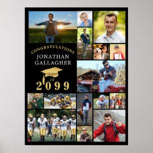 Afstuderen 15 Fotocollage Congrats Zwart Goud Poster