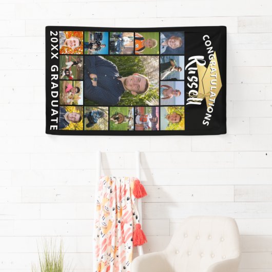 Afstuderen 15 Photo Collage Black Gold Pet Spandoek (Insitu)