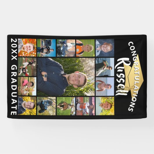 Afstuderen 15 Photo Collage Black Gold Pet Spandoek (Horizontaal)