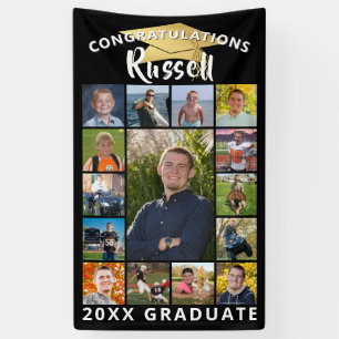 Afstuderen 15 Photo Collage Black Gold Pet Spandoek