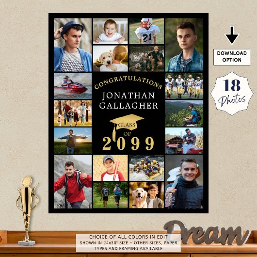 Afstuderen 18 Fotocollage Congrats Zwart Goud Poster