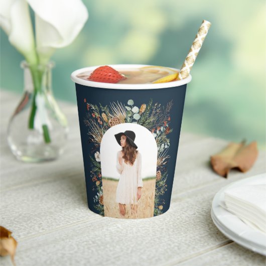 Afstuderen 1 foto blauw botanisch modern papieren bekers (Insitu)