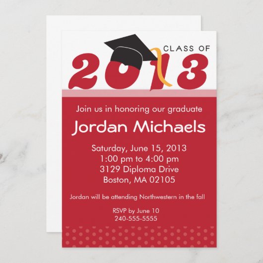 Afstuderen 2013 Red Dot Invitation Kaart (Voorkant / Achterkant)