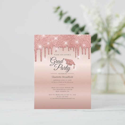 Afstuderen 2022 Manuscript Roos Gold Modern Partij Uitnodiging Briefkaart (Staand voorkant)