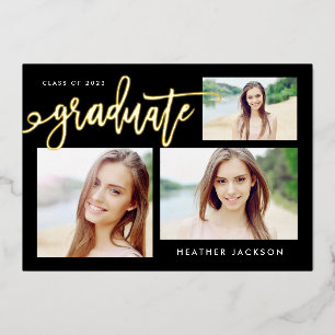 Afstuderen 2022 Trendy 3 Foto Collage Party Folie Uitnodiging