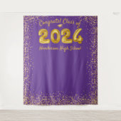 Afstuderen 2023 Gouden Ballon Paarse Foto Achtergr Wandkleed (Voorkant)