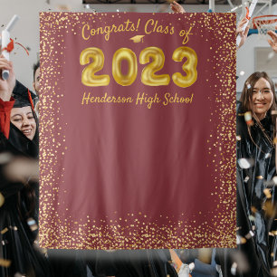Afstuderen 2023 Gouden Ballonnen Rode Foto Achterg Wandkleed