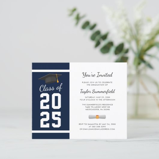 Afstuderen 2023 Navy Blue Simple Afstudeerder Part (Staand voorkant)