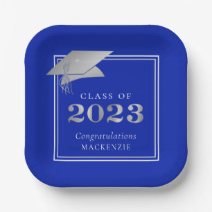 Afstuderen 2023 Royal Blue Faux Silver Papieren Bordje