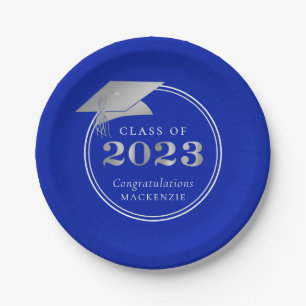 Afstuderen 2023 Royal Blue Faux Silver Papieren Bordje
