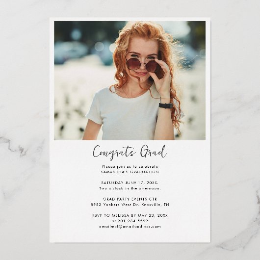 Afstuderen 2024 Afstudeerder Foto's Party Gold Folie Uitnodiging (Achterkant)