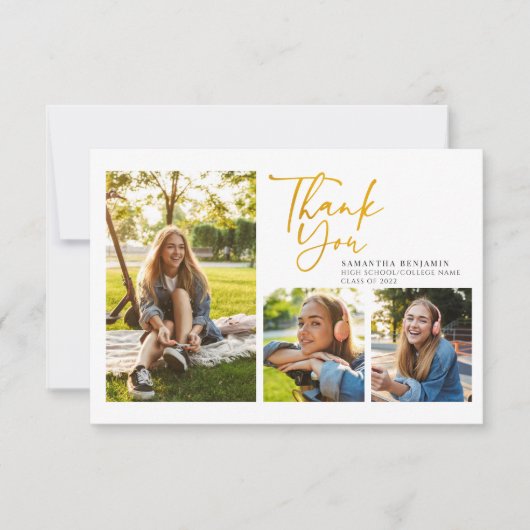 Afstuderen 2024 Eenvoudig Goud Handbeletterd Afstu Bedankkaart (Voorkant)