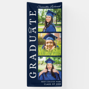 Afstuderen 2024 Fotocollage Navy Blue Afstuderen Spandoek