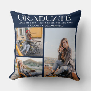 Afstuderen 2024 Fotocollage Navy Blue Keepsake Kussen