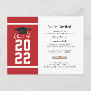 Afstuderen 2024 Minimalistisch Rood Wit Afstuderen Uitnodiging Briefkaart