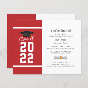 Afstuderen 2024 Minimalistische Red White Invitati