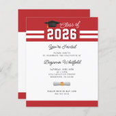 Afstuderen 2024 Rood Wit GradParty Uitnodiging (Voorkant / Achterkant)