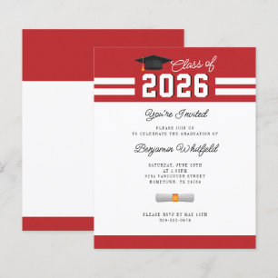 Afstuderen 2024 Rood Wit GradParty Uitnodiging