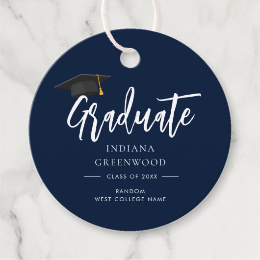 Afstuderen 2024 Script Navy Blue Bedankjes Labels (Voorkant)