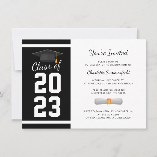 Afstuderen 2024 Zwart-wit Afstudeerder Party Kaart (Voorkant)