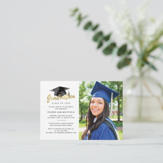 Afstuderen 2025 Afstudeerder Foto Mini Uitnodiging Informatiekaartje (Staand voorkant)