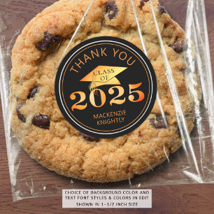 Afstuderen 2025 Bedankt Black Faux Oranje Folie Ronde Sticker