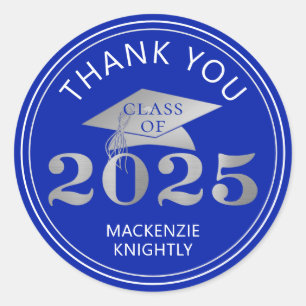 Afstuderen 2025 Bedankt Royal Faux Silver Foil Ronde Sticker