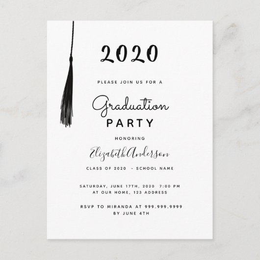 Afstuderen 2025 Black White Tassel Uitnodiging (Voorkant)