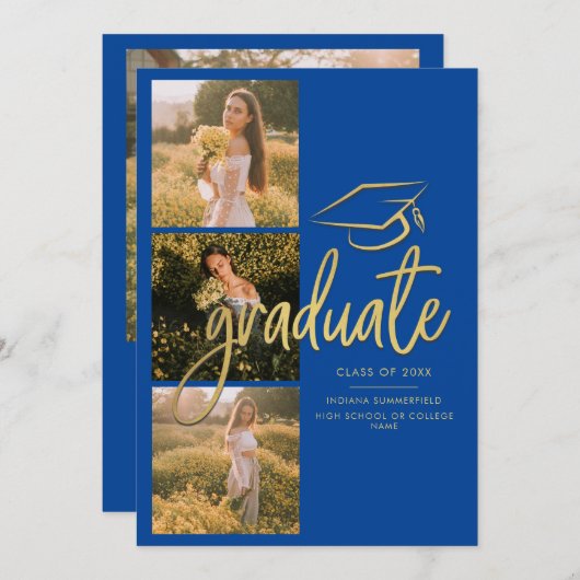 Afstuderen 2025 Blauw Afstuderen Fotocollage Aankondiging (Voorkant / Achterkant)