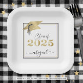 Afstuderen 2025 Faux Metallic Gold Pet Zwart Papieren Bordje