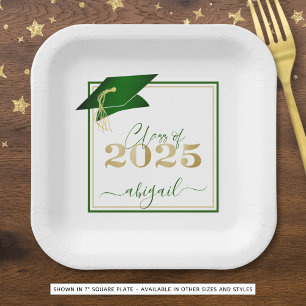 Afstuderen 2025 Faux Metallic Green Gold Script Papieren Bordje