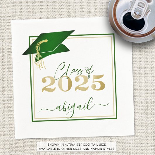 Afstuderen 2025 Faux Metallic Green Gold Script Servet