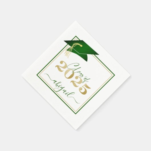 Afstuderen 2025 Faux Metallic Green Gold Script Servet (Hoek)