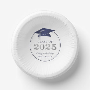 Afstuderen 2025 Faux Metallic marineblauw zilver Papieren Kommen