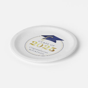 Afstuderen 2025 Faux Metallic Navy Blue Gold Papieren Bordje