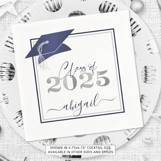 Afstuderen 2025 Faux Metallic Navy Silver Script Servet